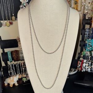 Vintage Crown Trifari Long Silver Textured Beaded Necklace